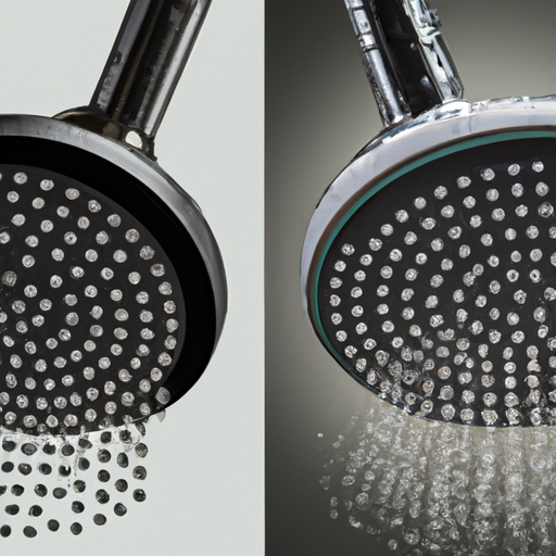 השוואה זו לצד זו בין ראש מקלחת מסורתי לבין ראש המקלחת המתכוונן ב-360 מעלות, המדגישה את ההבדלים בכיסוי המים ובדפוסי ההתזה.