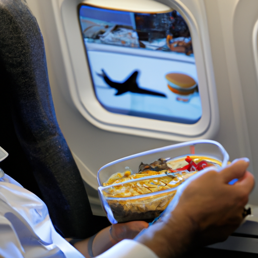 נוסע נהנה ממערכת הארוחות והבידור בטיסה בטיסת רויאל ג'ורדניאן